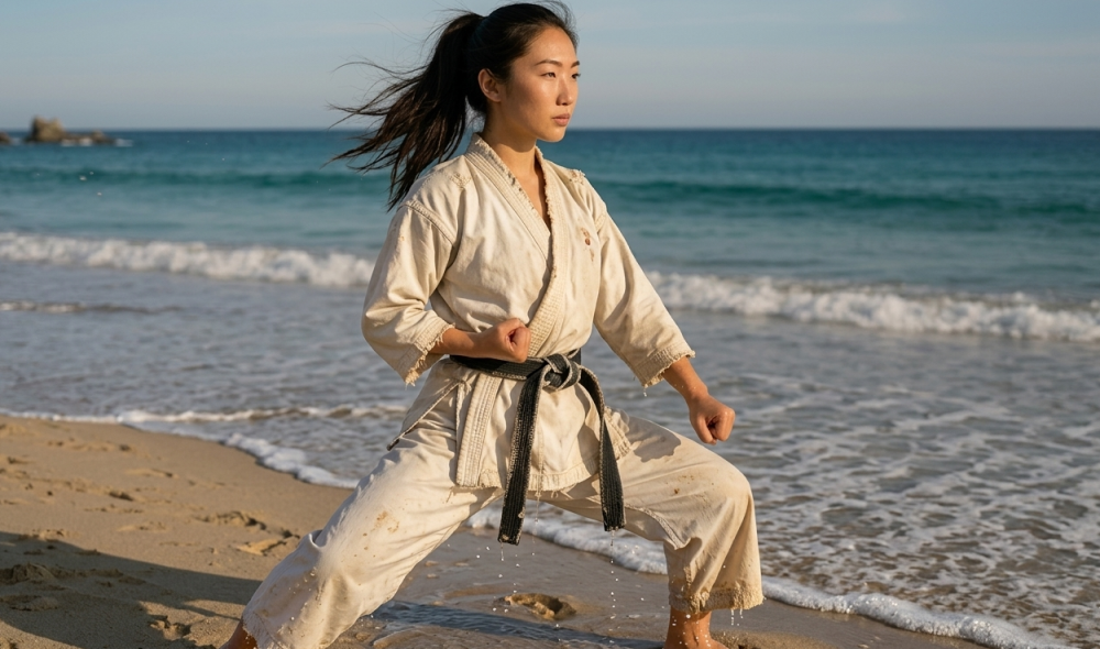 Bloqueo Descendente en Karate en Posicion Adelantada